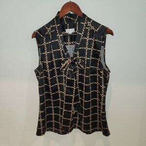 Tahari Arthur S. Levine Womens Sleeveless Chain Pattern Blouse XL Black & Gold